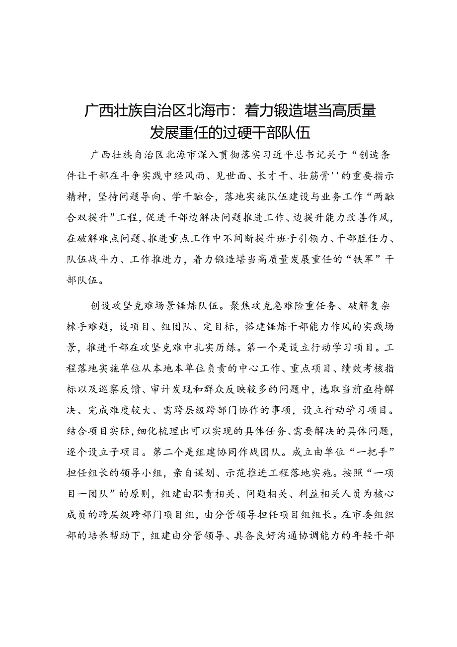 广西壮族自治区北海市：着力锻造堪当高质量发展重任的过硬干部队伍.docx_第1页