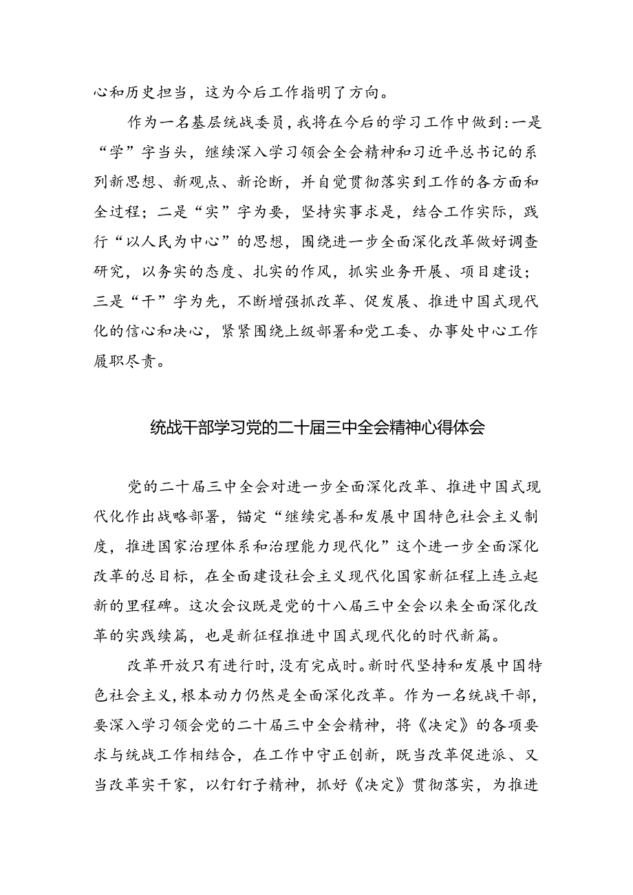 （9篇）统战干部学习党的二十届三中全会精神研讨发言（最新版）.docx_第3页