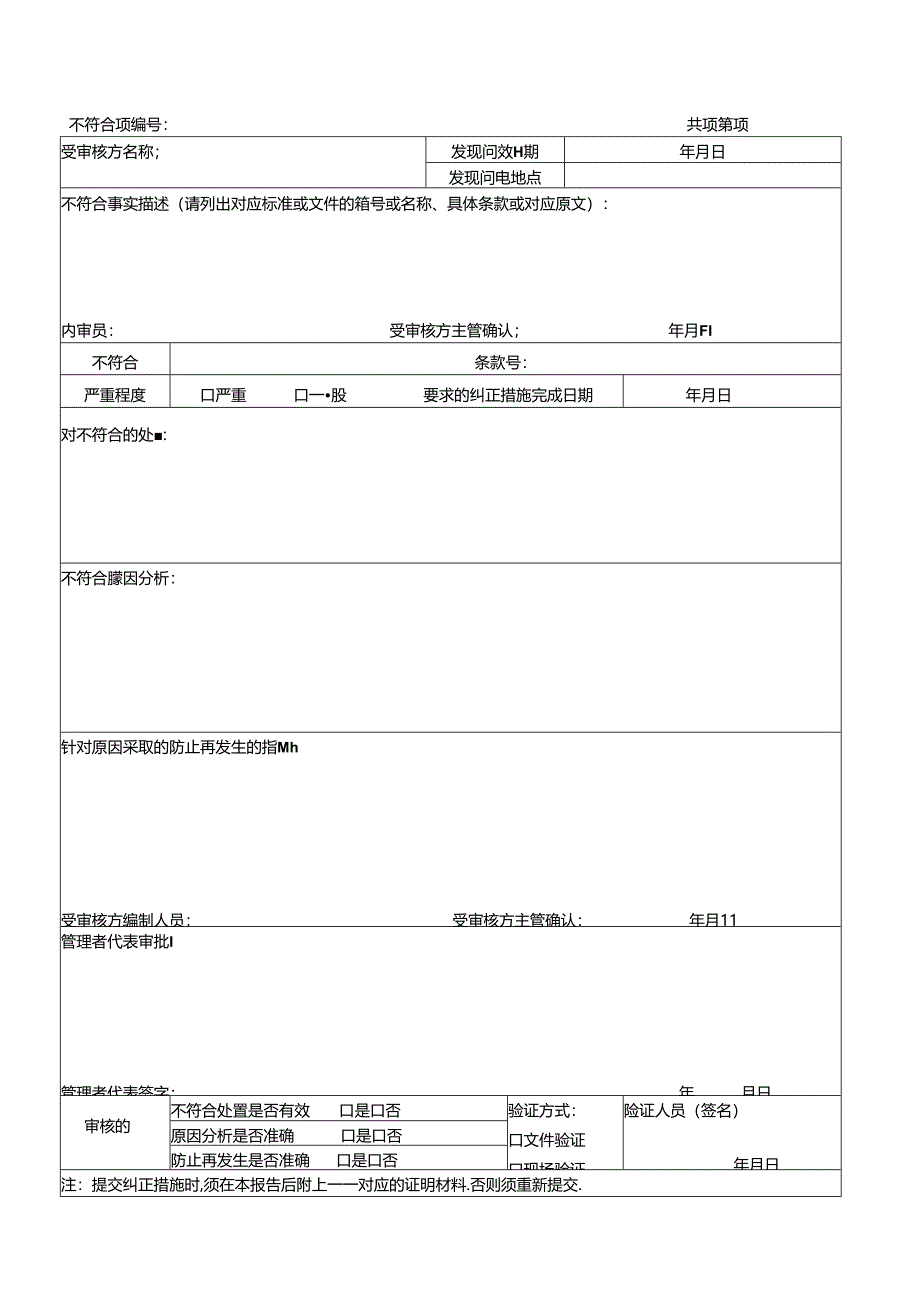 内部质量体系审核不符合项报告.docx_第1页