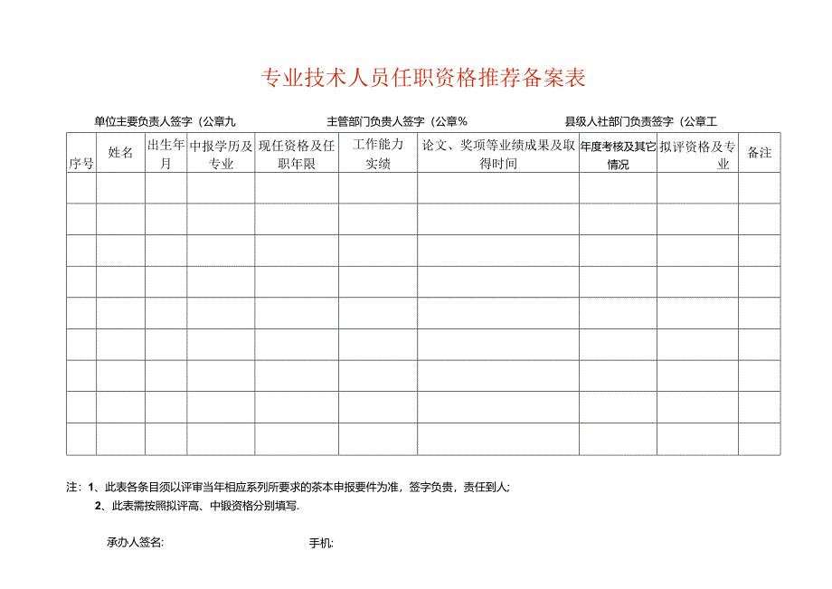 专业技术人员任职资格备案表模板.docx_第1页