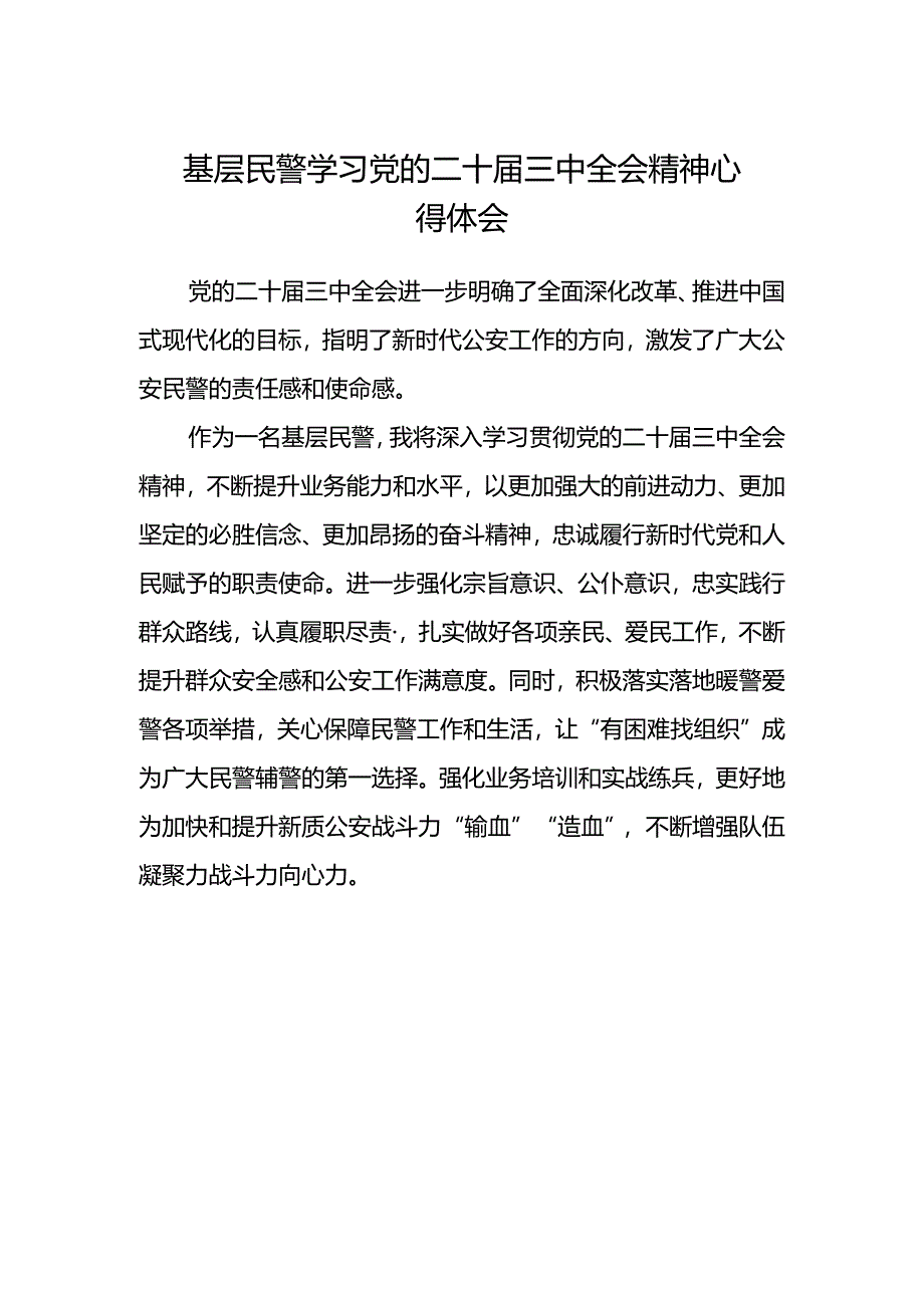 基层民警学习党的二十届三中全会精神心得体会.docx_第1页