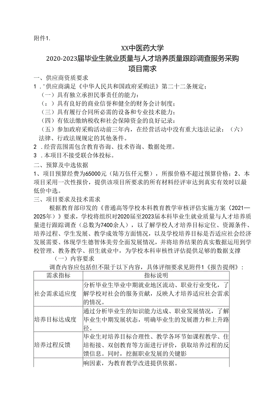 XX中医药大学关于为我校2020-2023届毕业生就业质量与人才培养质量跟踪调查服务采购项目组织询价采购的公告（2024年）.docx_第3页