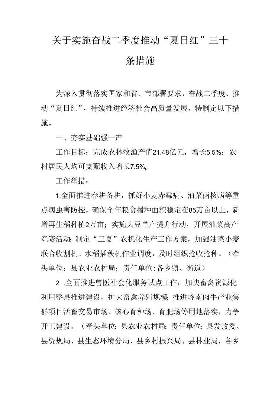 关于实施奋战二季度推动“夏日红”三十条措施.docx_第1页