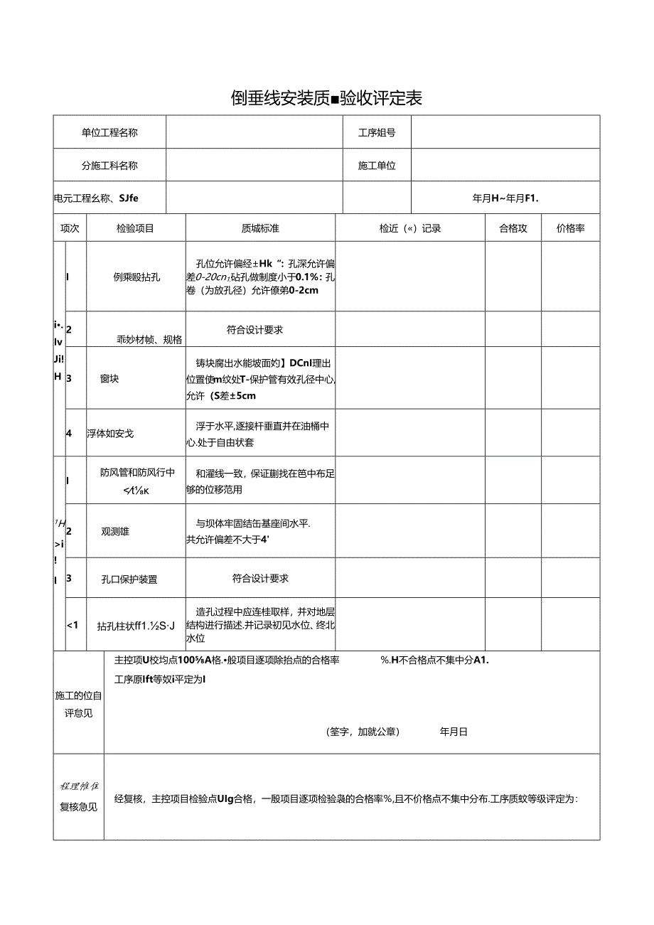 倒垂线安装质量验收评定表.docx_第1页