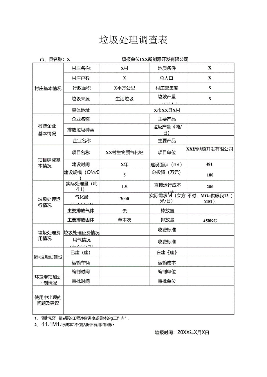 垃圾处理调查表（2024年XX新能源开发有限公司）.docx_第1页