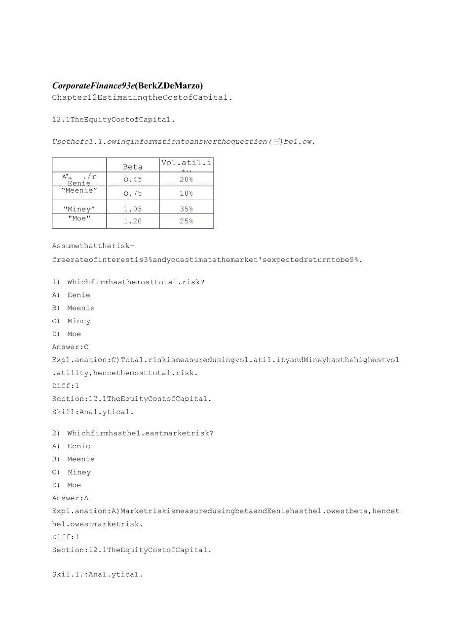 公司理财 课后习题及答案Chapter 12 Estimating the Cost of Capital.docx_第1页