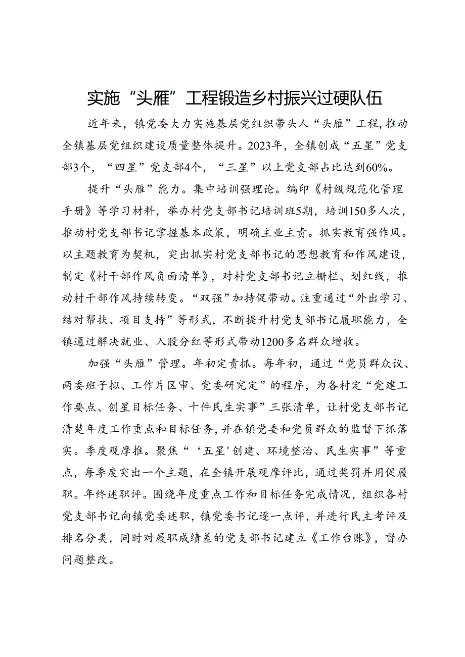 镇党委书记交流发言：实施“头雁”工程 锻造乡村振兴过硬队伍.docx_第1页