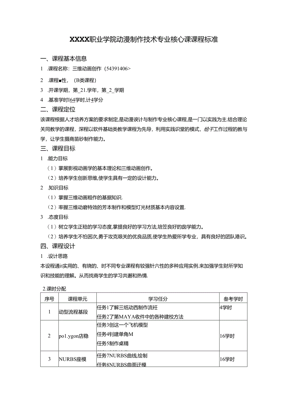 职业学院动漫制作技术专业核心课课程标准.docx_第1页