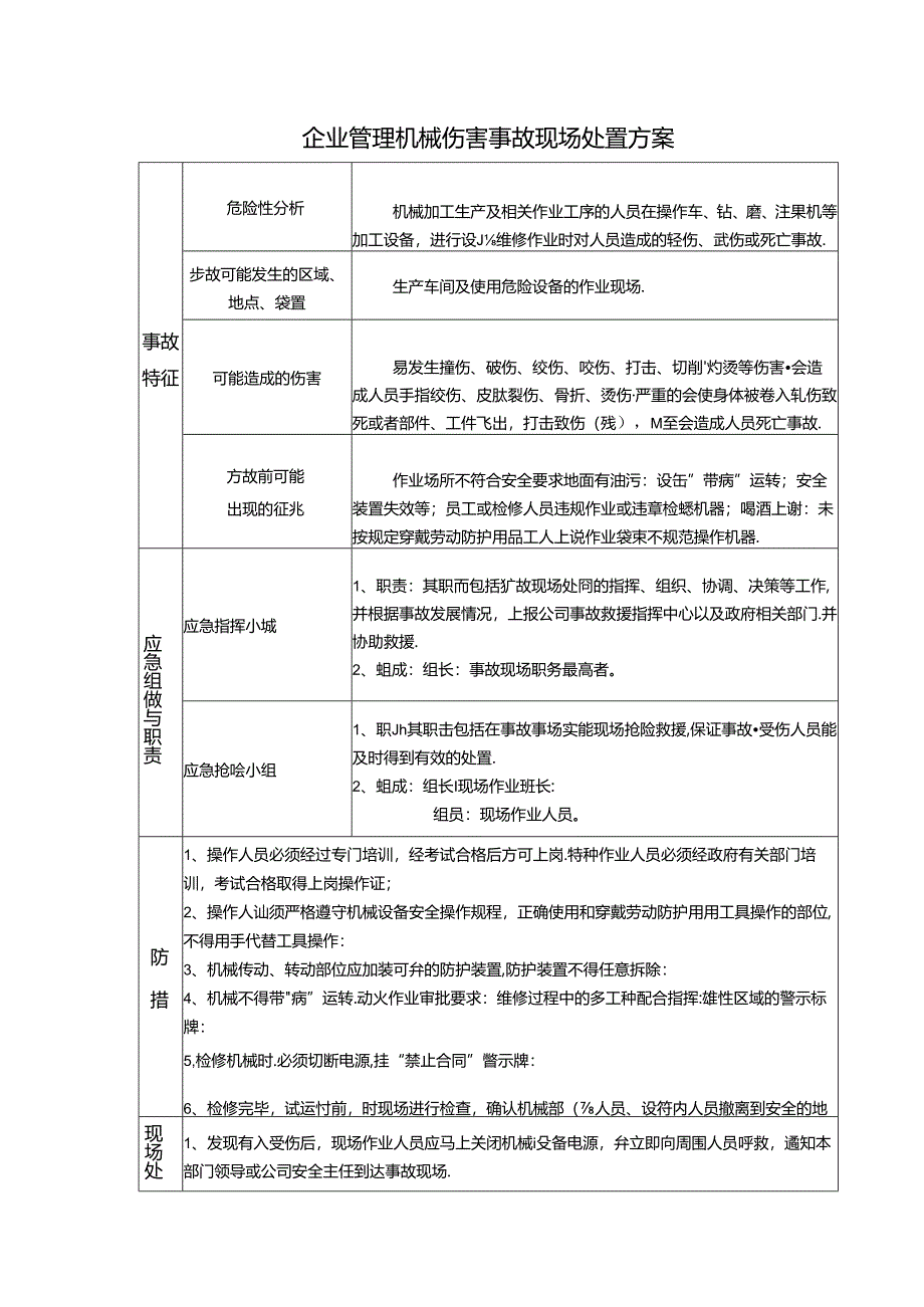 企业管理机械伤害事故现场处置方案.docx_第1页