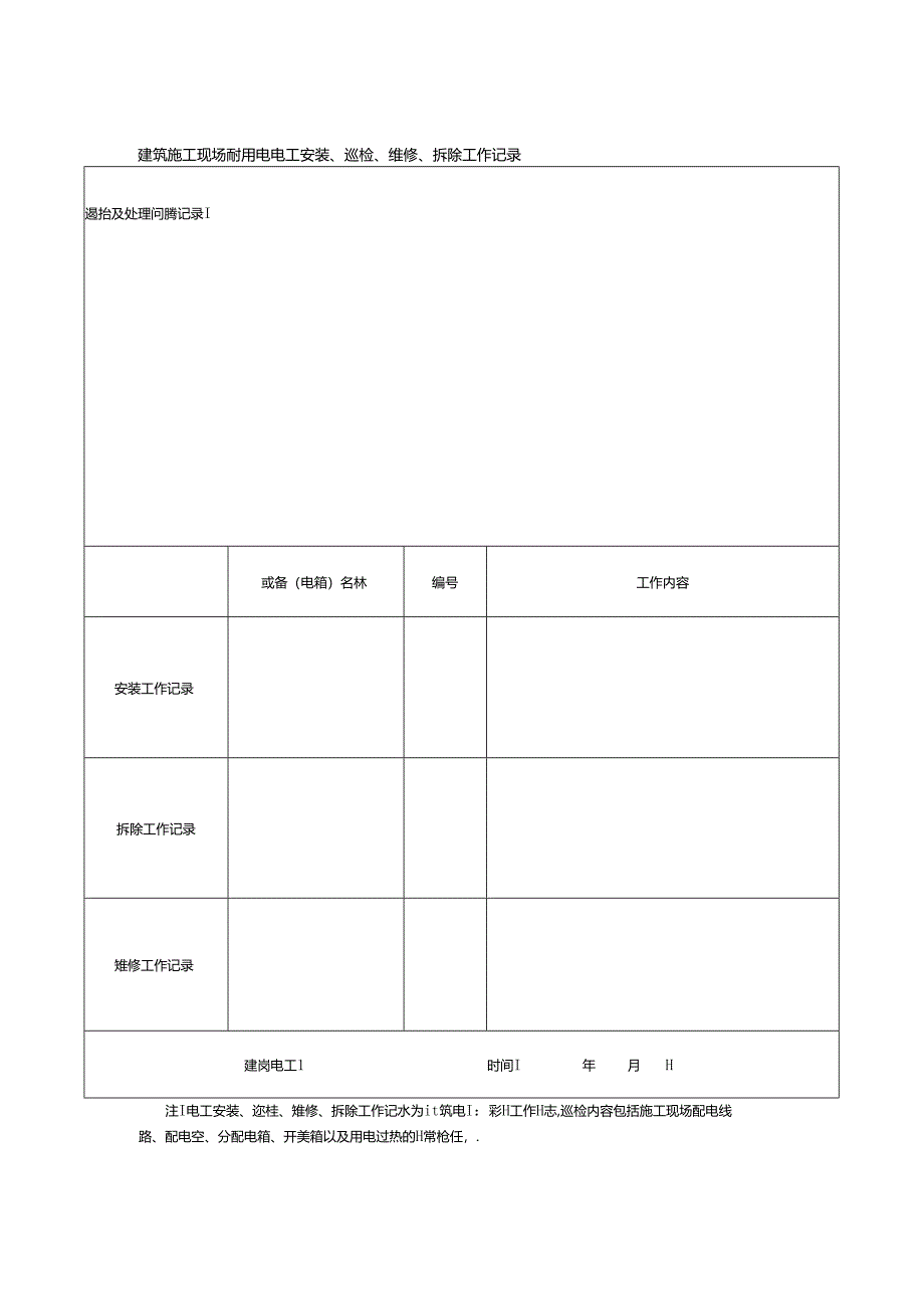 建筑施工现场临时用电电工安装、巡检、维修、拆除工作记录.docx_第1页
