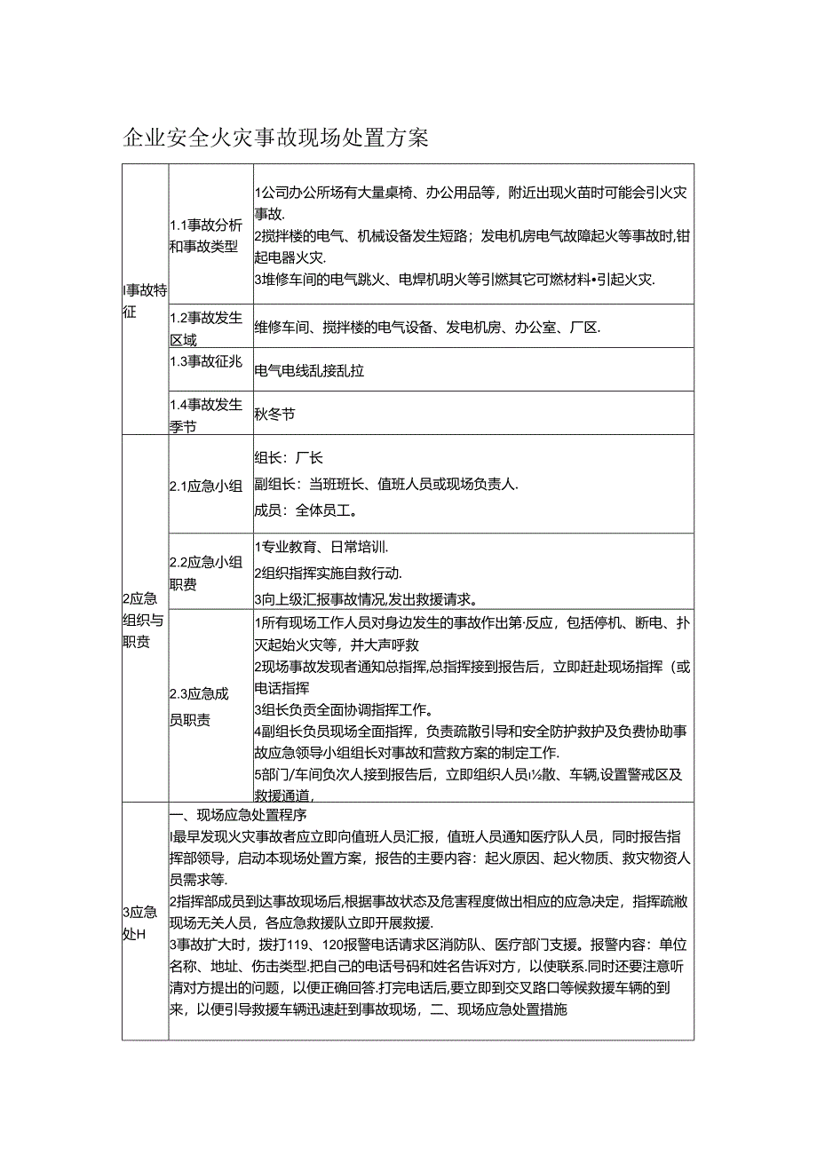 企业安全火灾事故现场处置方案.docx_第1页