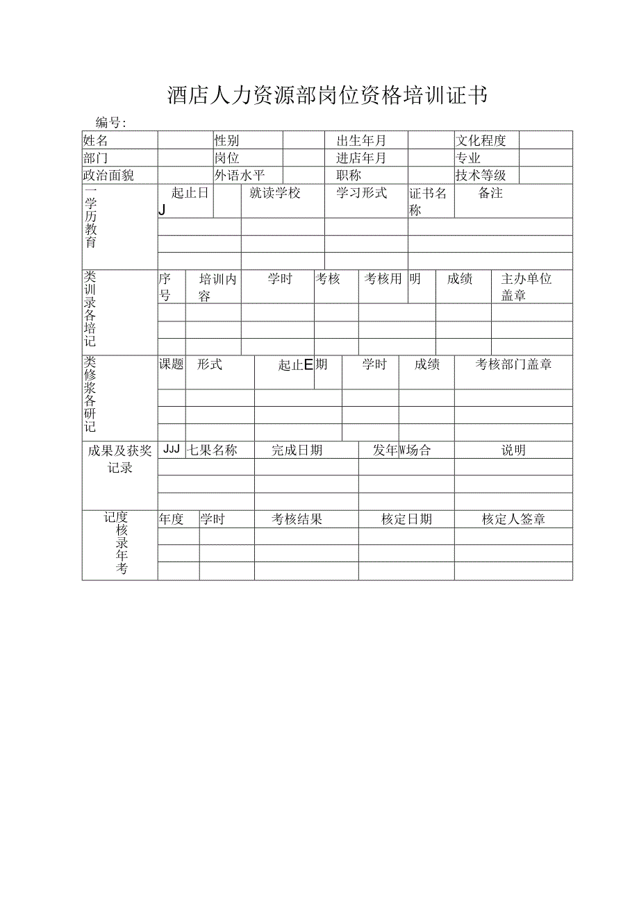 酒店人力资源部岗位资格培训证书.docx_第1页