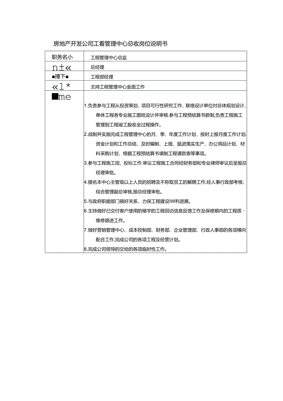 房地产开发公司工程管理中心总监岗位说明书.docx_第1页