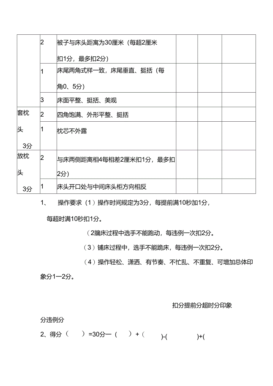 大型酒店客房中式铺床评分表.docx_第2页