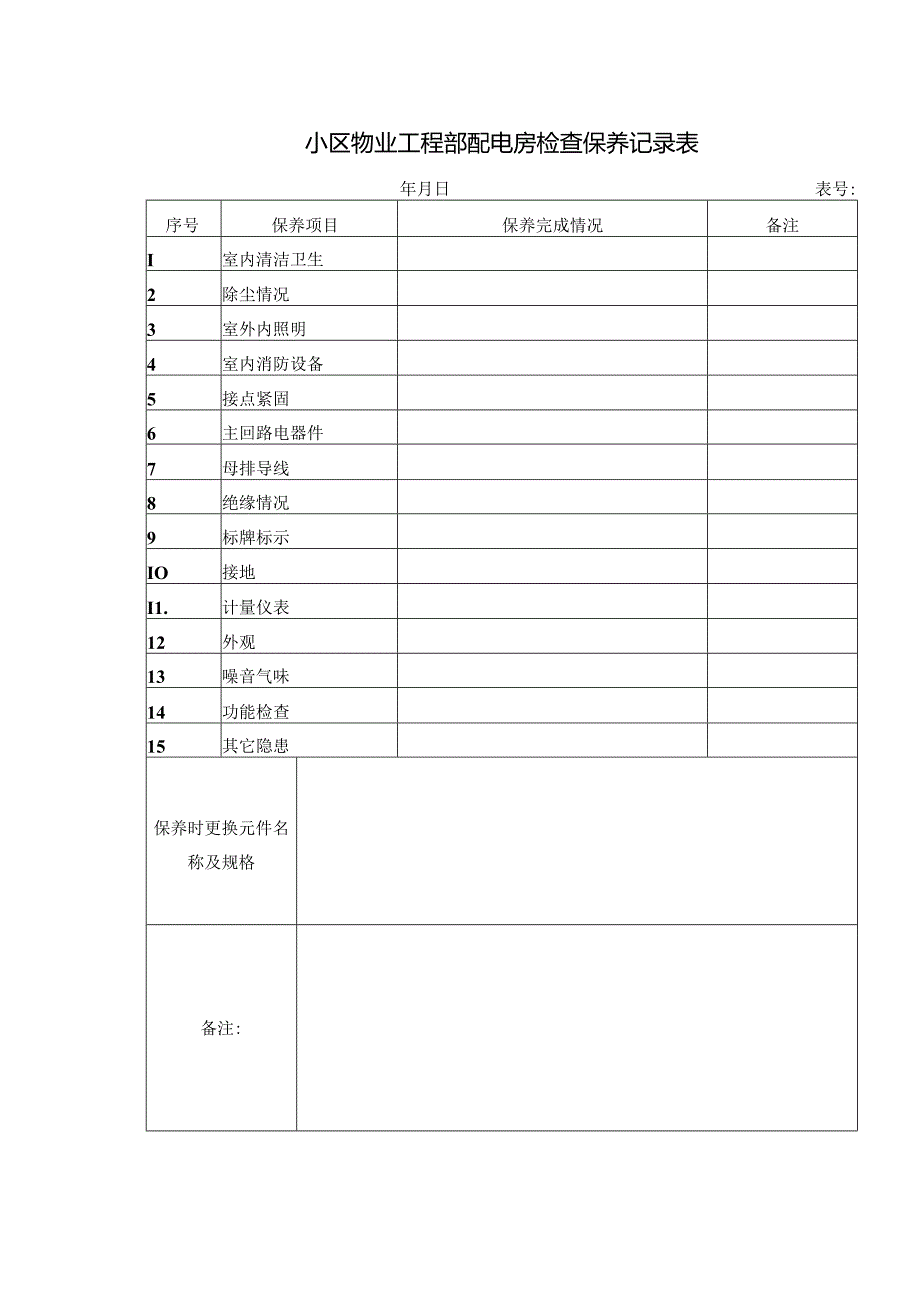 小区物业工程部配电房检查保养记录表.docx_第1页