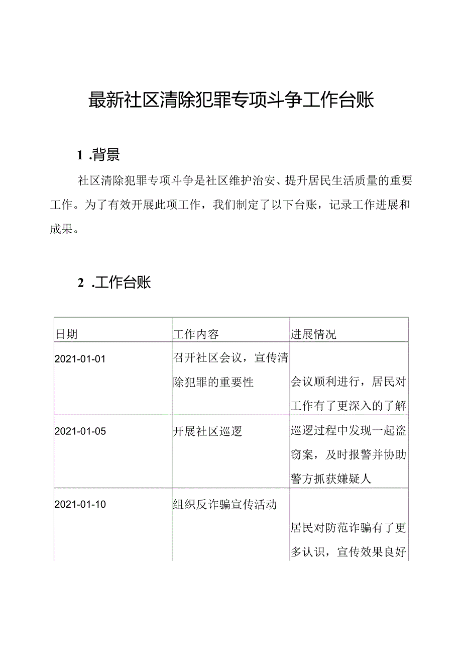 最新社区清除犯罪专项斗争工作台账.docx_第1页