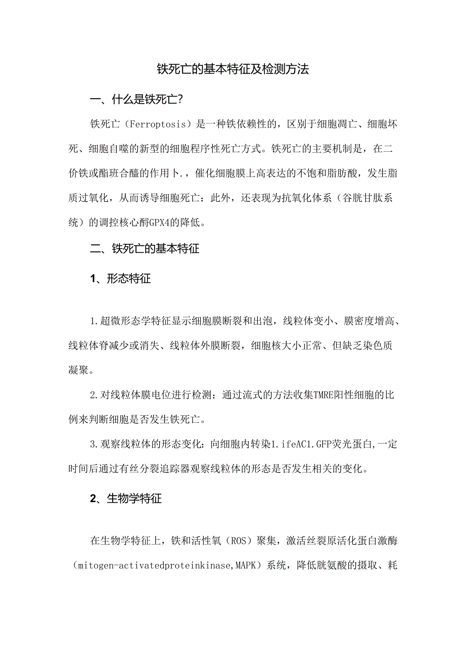 铁死亡的基本特征及检测方法.docx_第1页