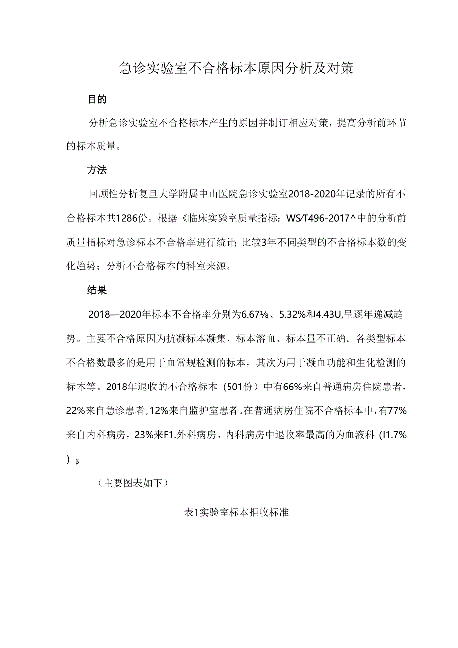 急诊实验室不合格标本原因分析及对策.docx_第1页