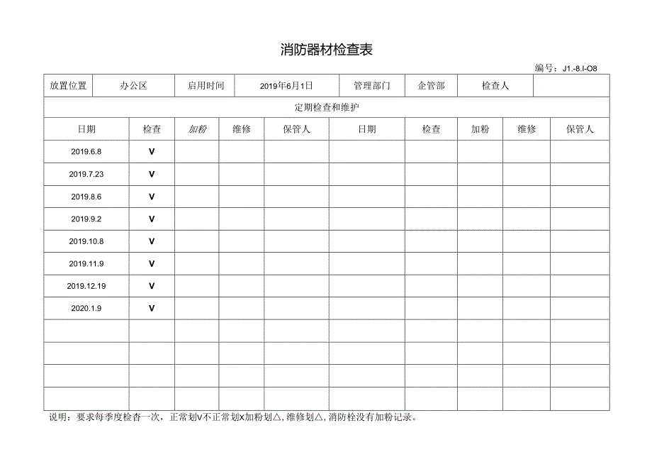 消防器材检查表（科技有限公司）.docx_第1页