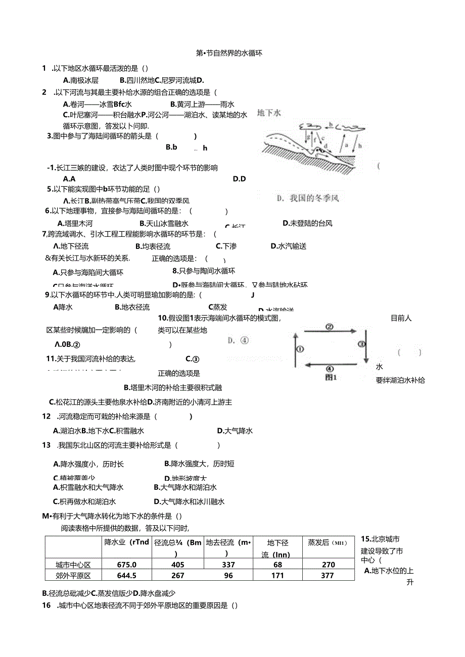 自然界的水循环同步练习.docx_第1页