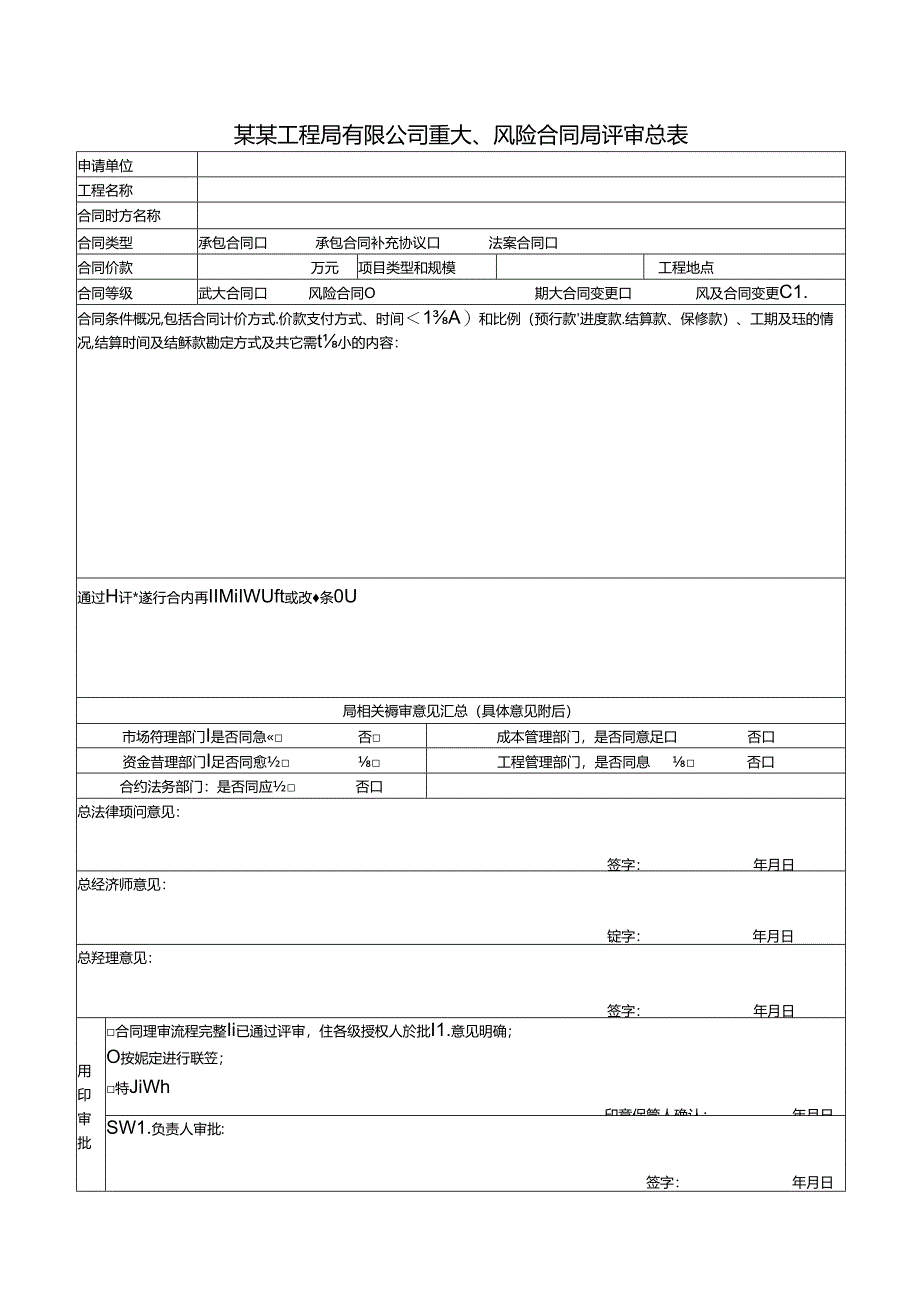 某某工程局有限公司重大、风险合同局评审总表.docx_第1页