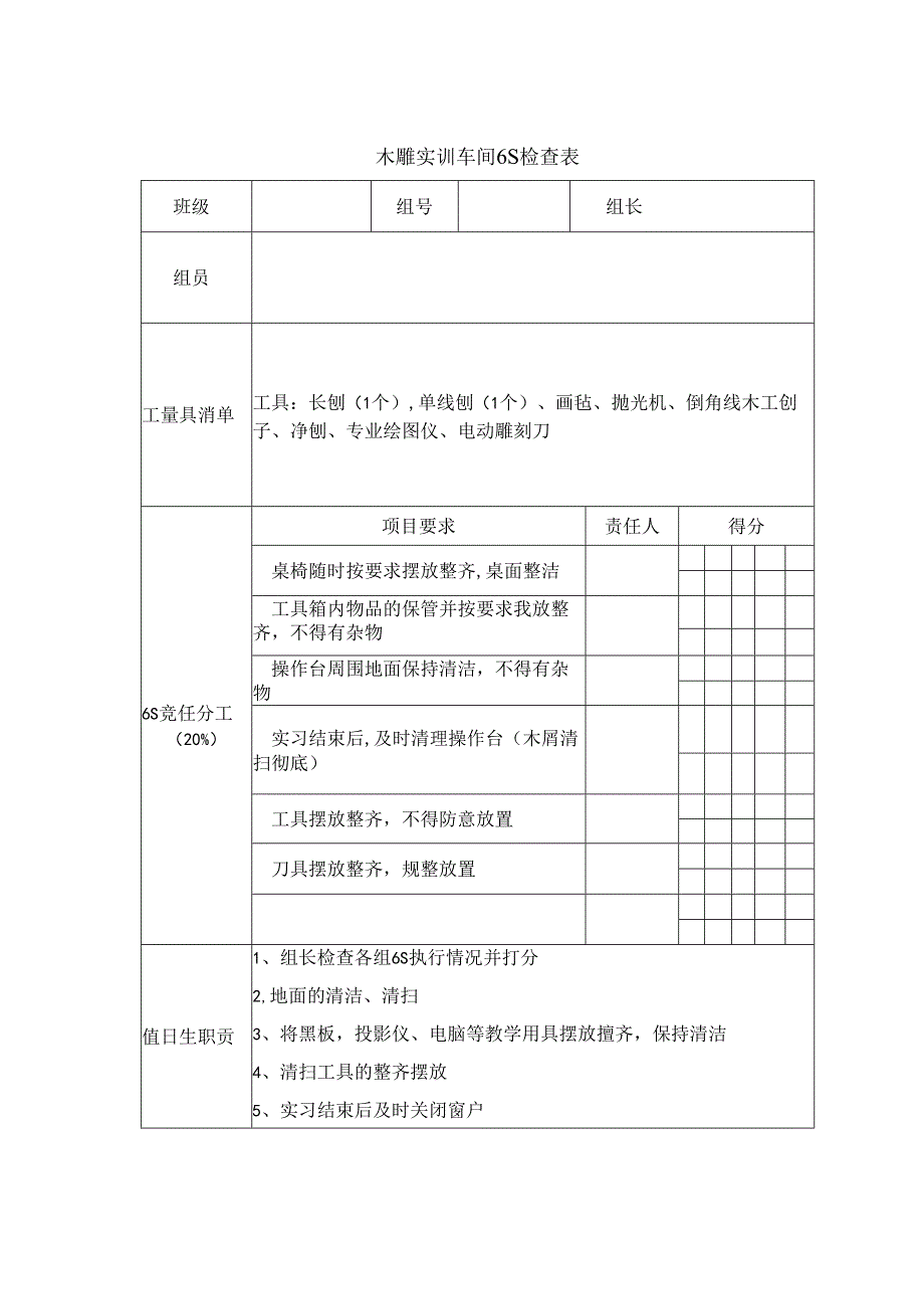 数控实训车间6S检查表.docx_第1页