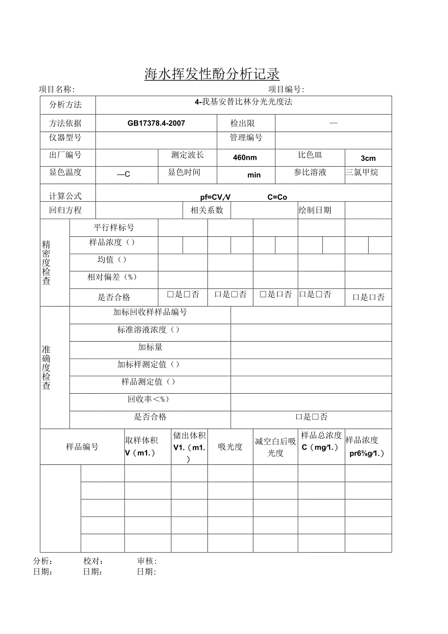 海水挥发性酚分析记录.docx_第1页