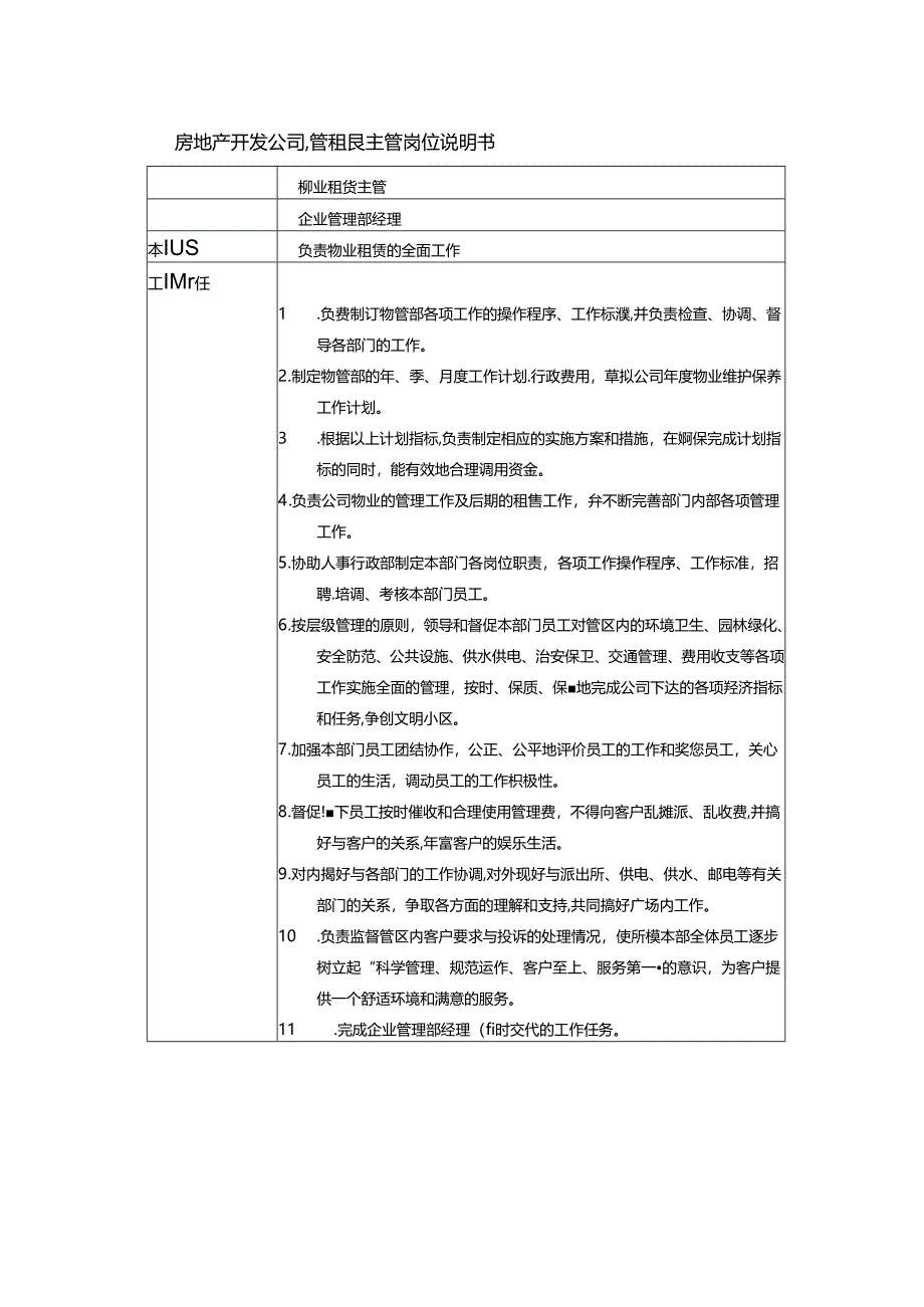 房地产开发公司物管租赁主管岗位说明书.docx_第1页