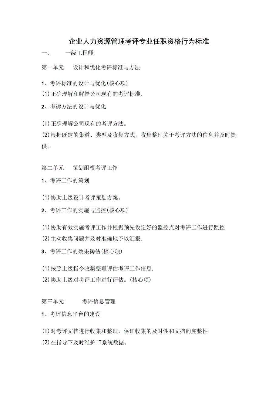 企业人力资源管理考评专业任职资格行为标准.docx_第1页