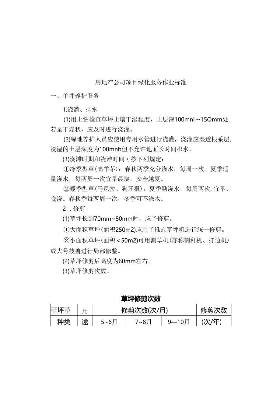 房地产公司项目绿化服务作业标准.docx_第1页