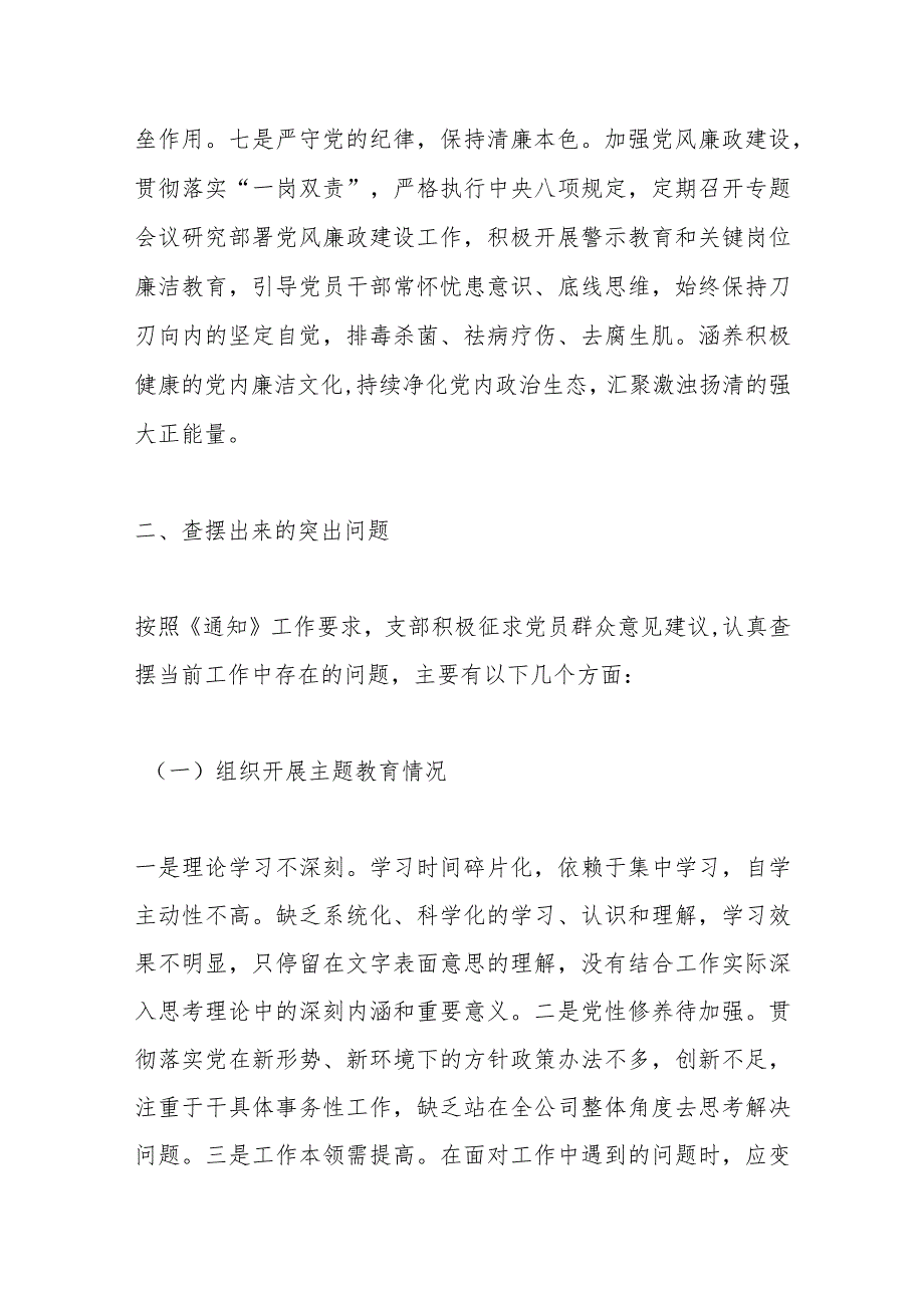 2023年度XX国企主题教育专题组织生活会支部班子对照检查材料.docx_第3页