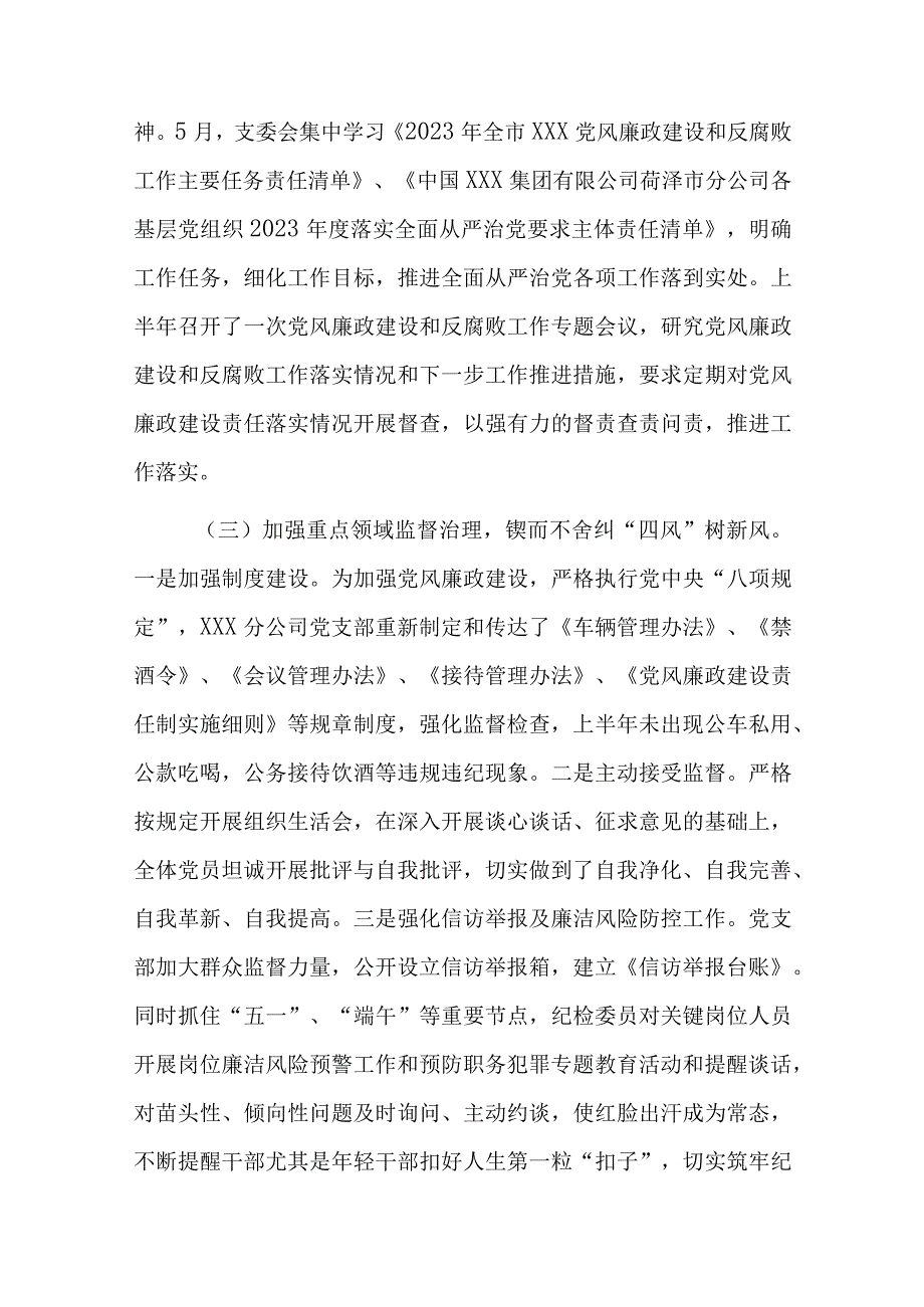 公司上半年纪检监察工作总结及党总支2023年上半年工作总结及下半年工作计划汇报.docx_第2页