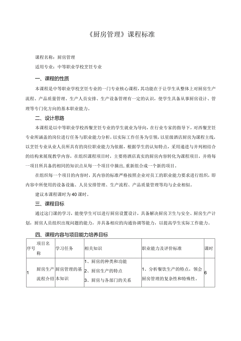 《厨房管理》课程标准.docx_第1页