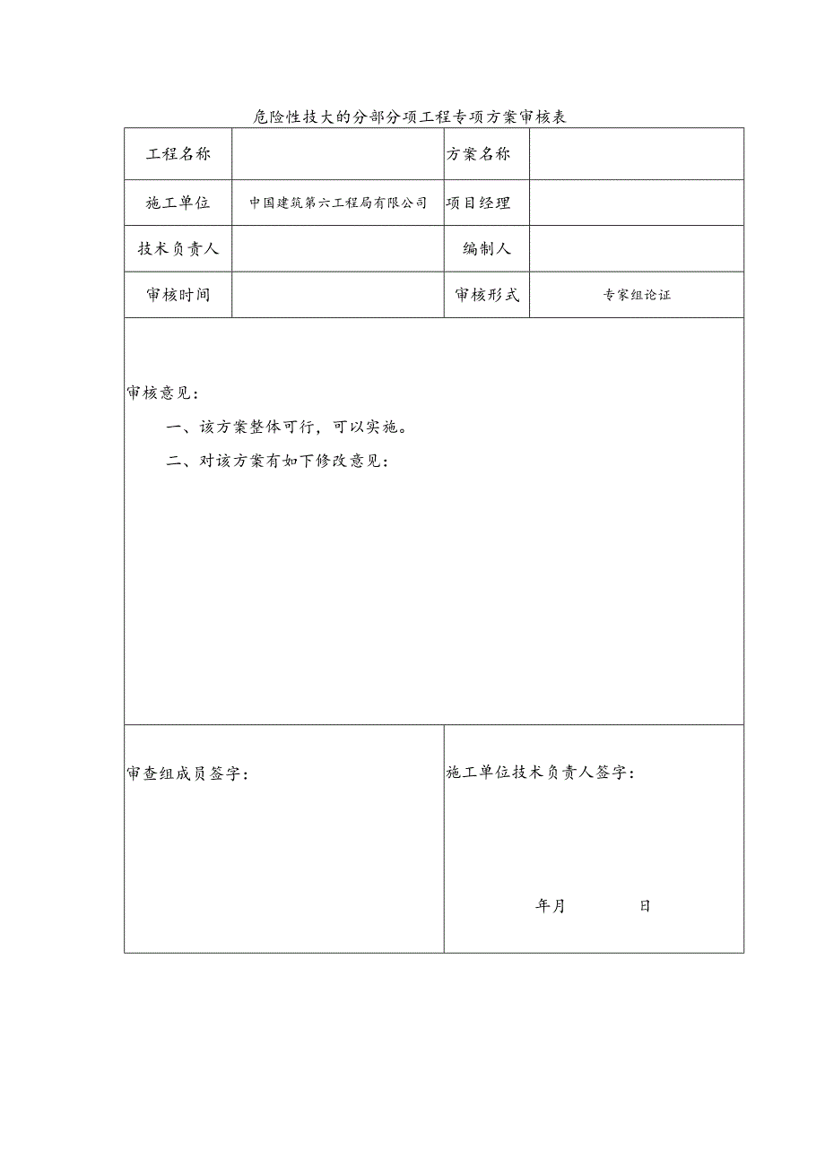 危险性较大的分部分项工程专项方案审核表.docx_第1页