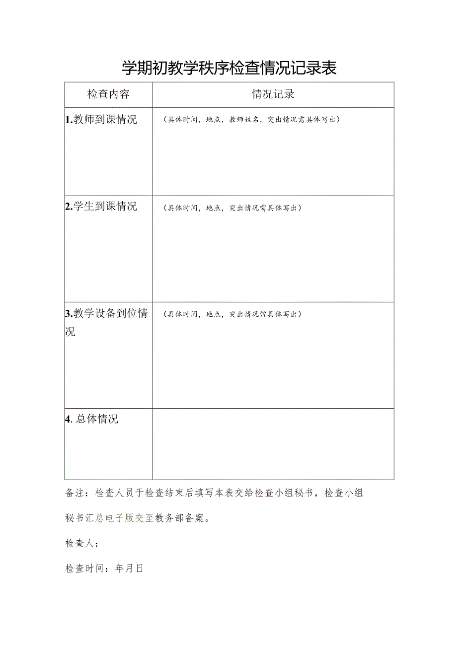 学期初教学秩序检查情况记录表.docx_第1页