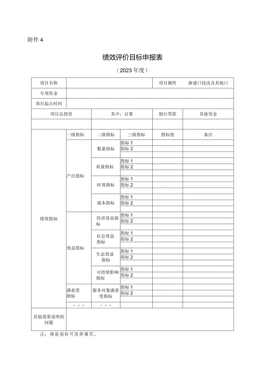 绩效评价目标申报023年度注绩效指标可选择填写.docx_第1页