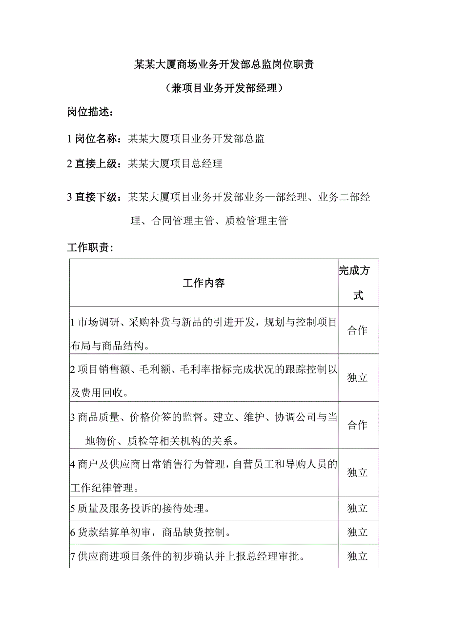 某某大厦商场业务开发部总监岗位职责.docx_第1页