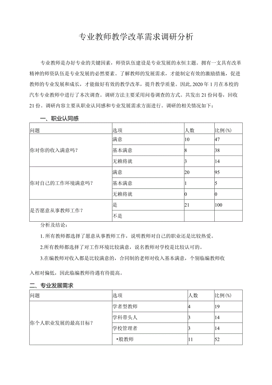 专业教师教学改革需求调研分析.docx_第1页