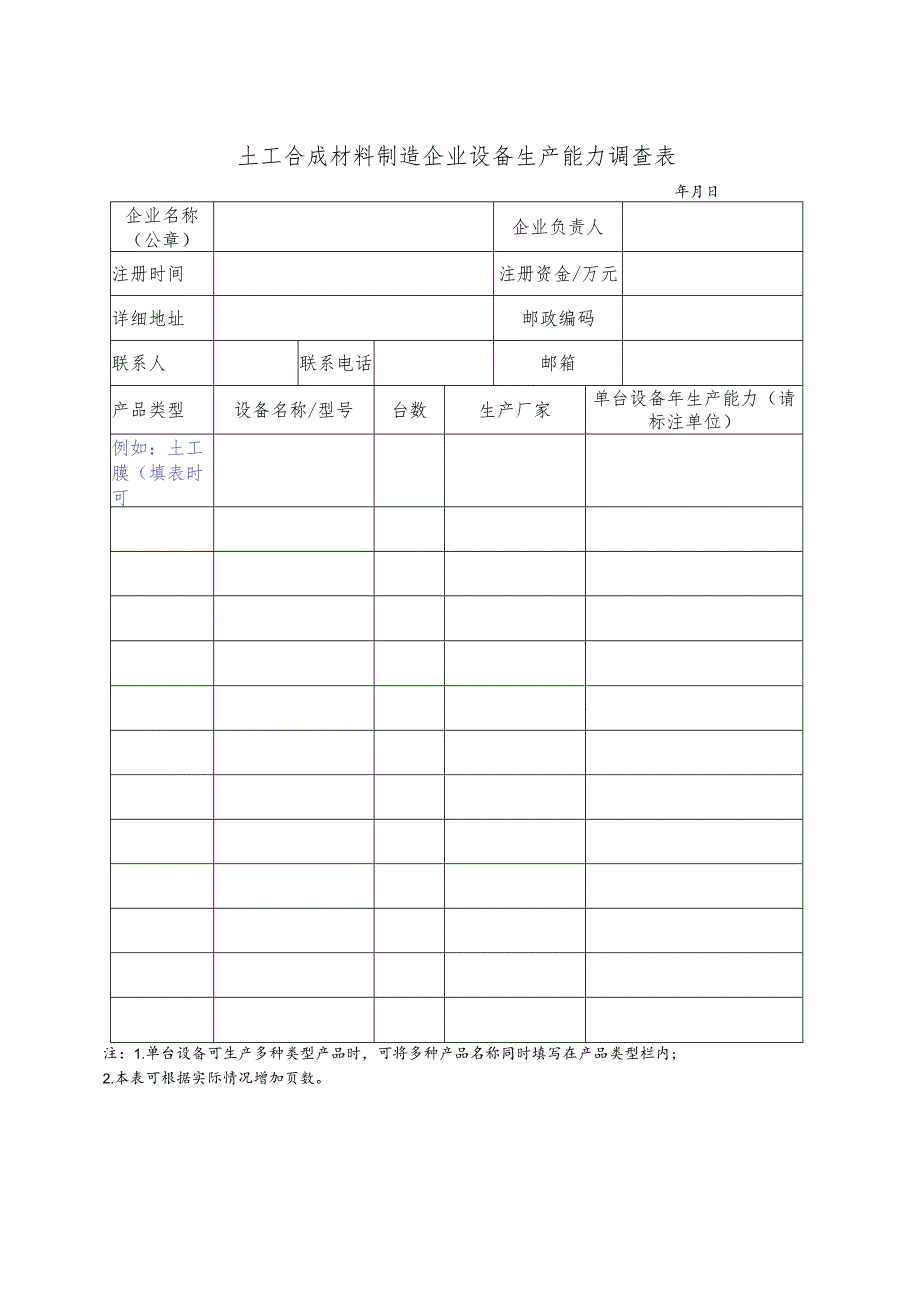 土工合成材料制造企业设备生产能力调查表.docx_第1页