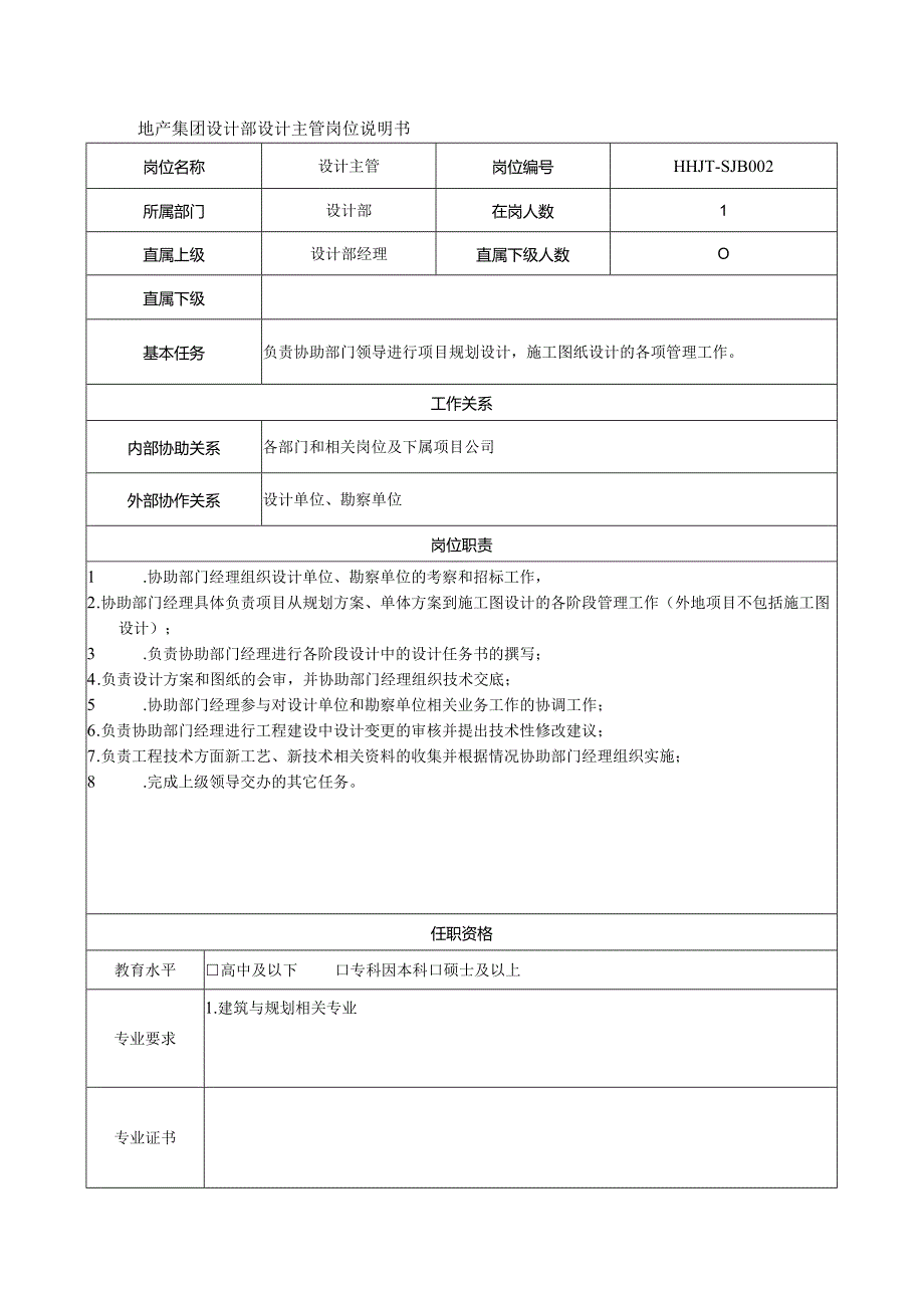 地产集团设计部设计主管岗位说明书.docx_第1页