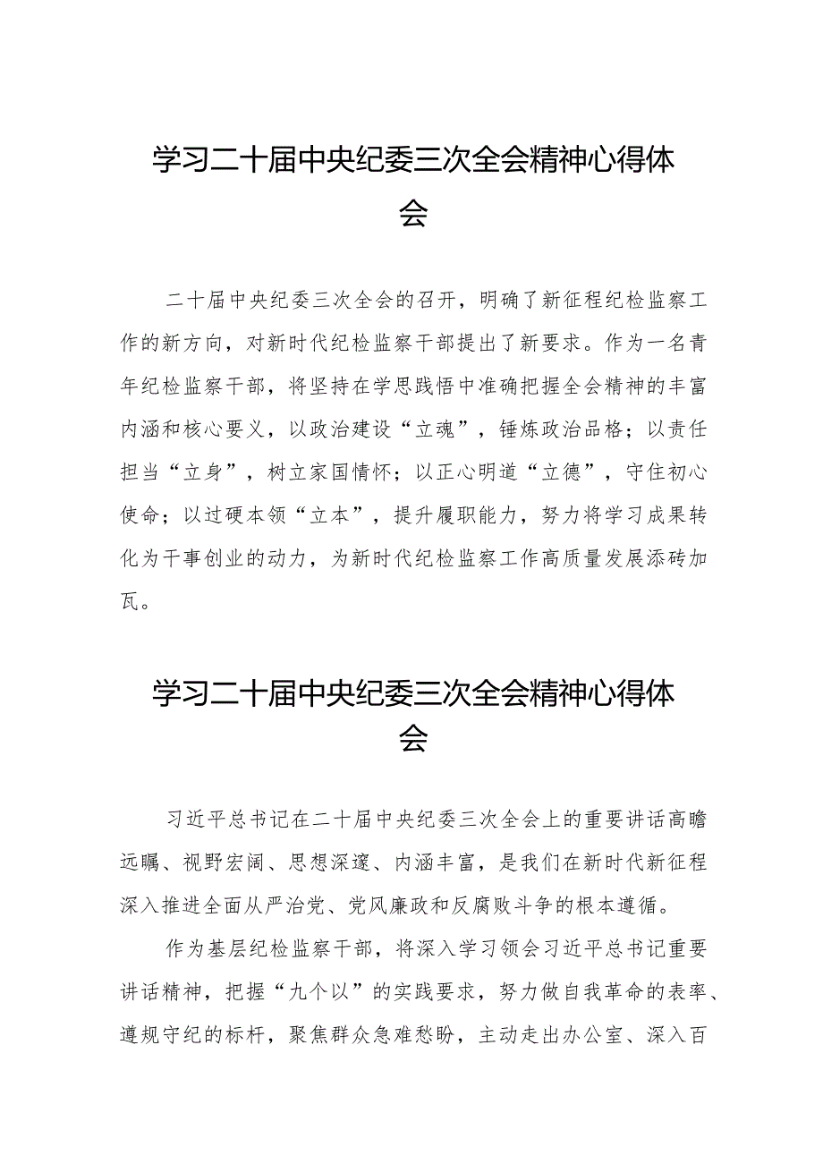 2024年二十届中央纪委三次全会精神心得体会二十篇.docx_第1页