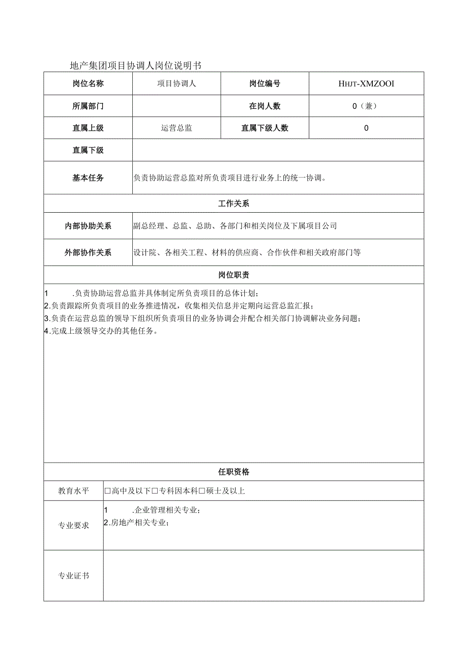 地产集团项目协调人岗位说明书.docx_第1页