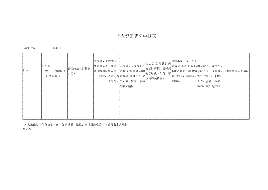 个人健康情况申报表.docx_第1页