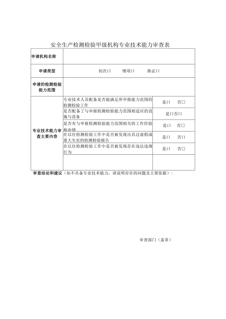 安全生产检测检验甲级机构专业技术能力审查表.docx_第1页