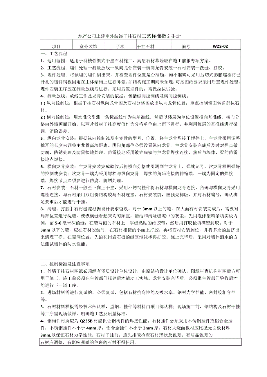 地产公司土建室外装饰干挂石材工艺标准指引手册.docx_第1页