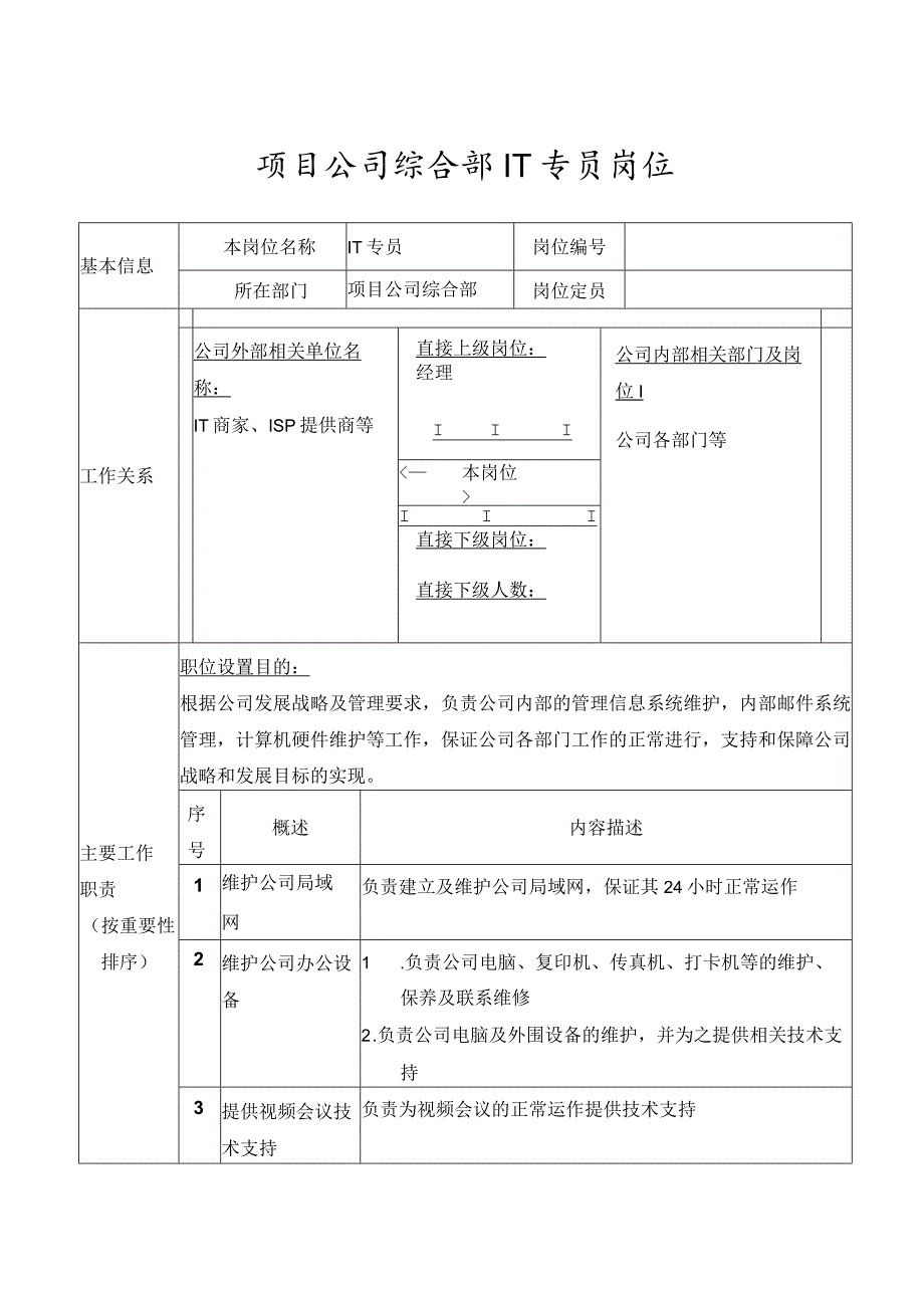 项目公司综合部IT专员岗位.docx_第1页