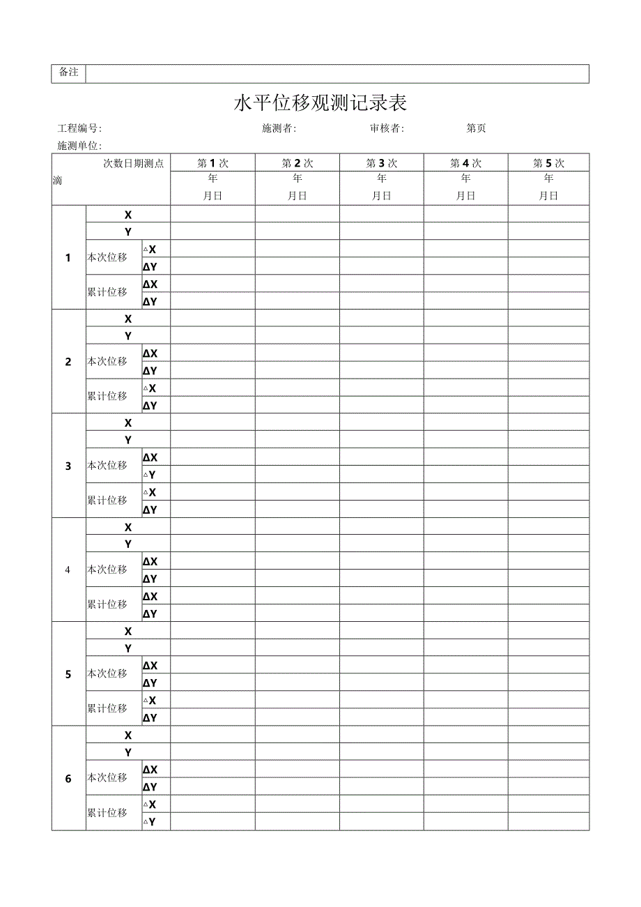 变形监测水平位移观测记录表5页.docx_第2页