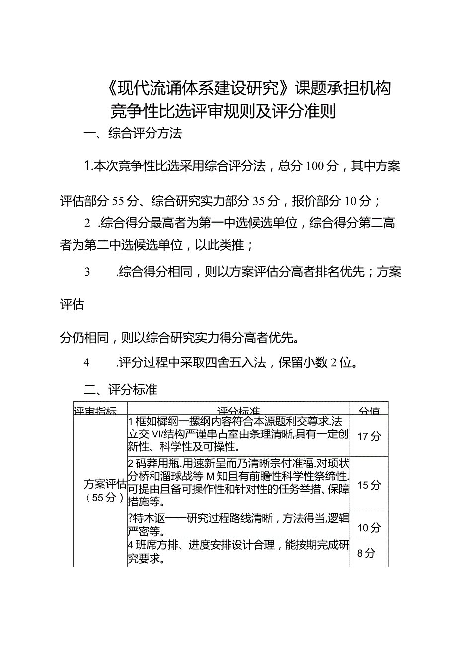 《现代流通体系建设研究》课题承担机构竞争性比选评审规则及评分准则.docx_第1页