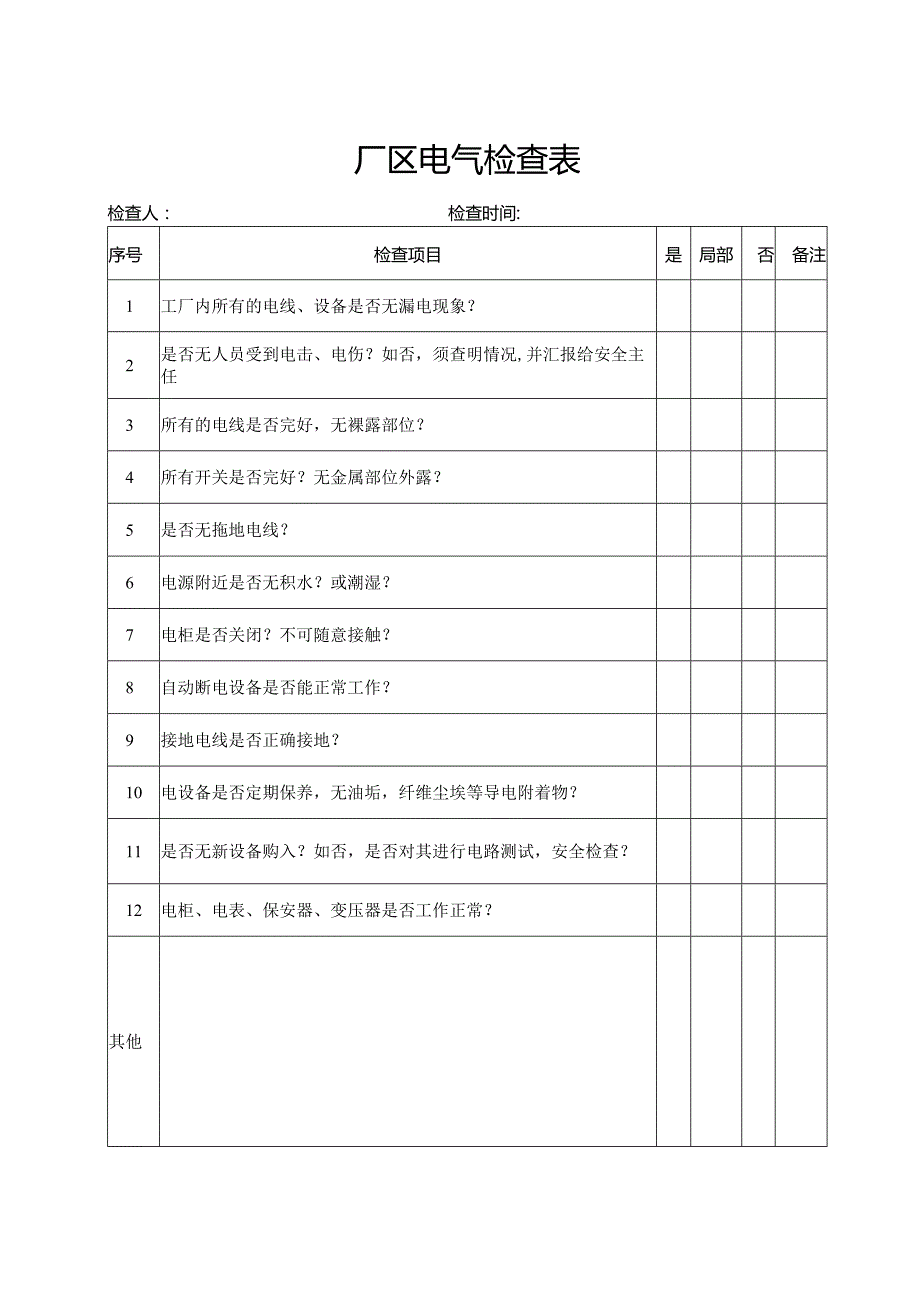 厂区电气检查表.docx_第1页