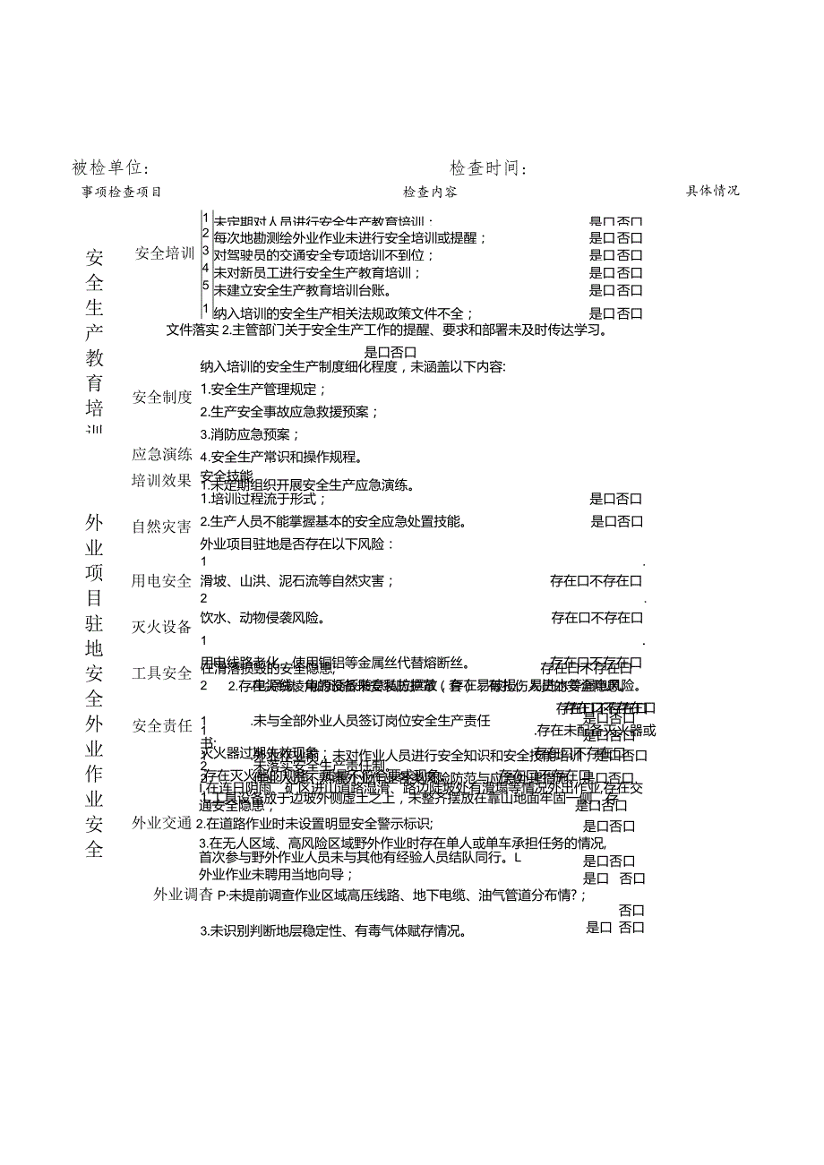 测绘和地质勘查行业安全生产检查表.docx_第1页